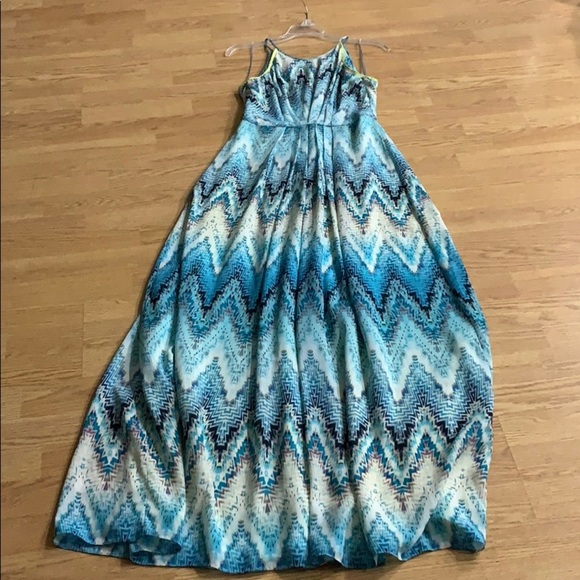 Anthropologie Waterfall Blue Chevron Maxi dress 6 - Picture 2 of 5